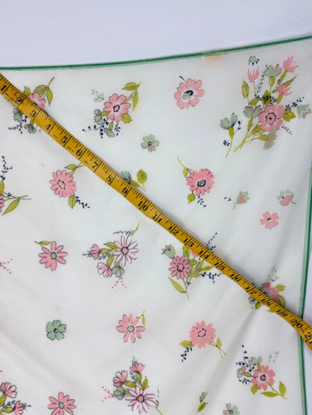Vintage Glentex Nylon Chiffon Scarf 27in Square Peach Daisies on Off White Japan